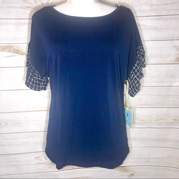 CeCe Mixed Media Flutter Sleeve Blouse - Picture 3 of 6